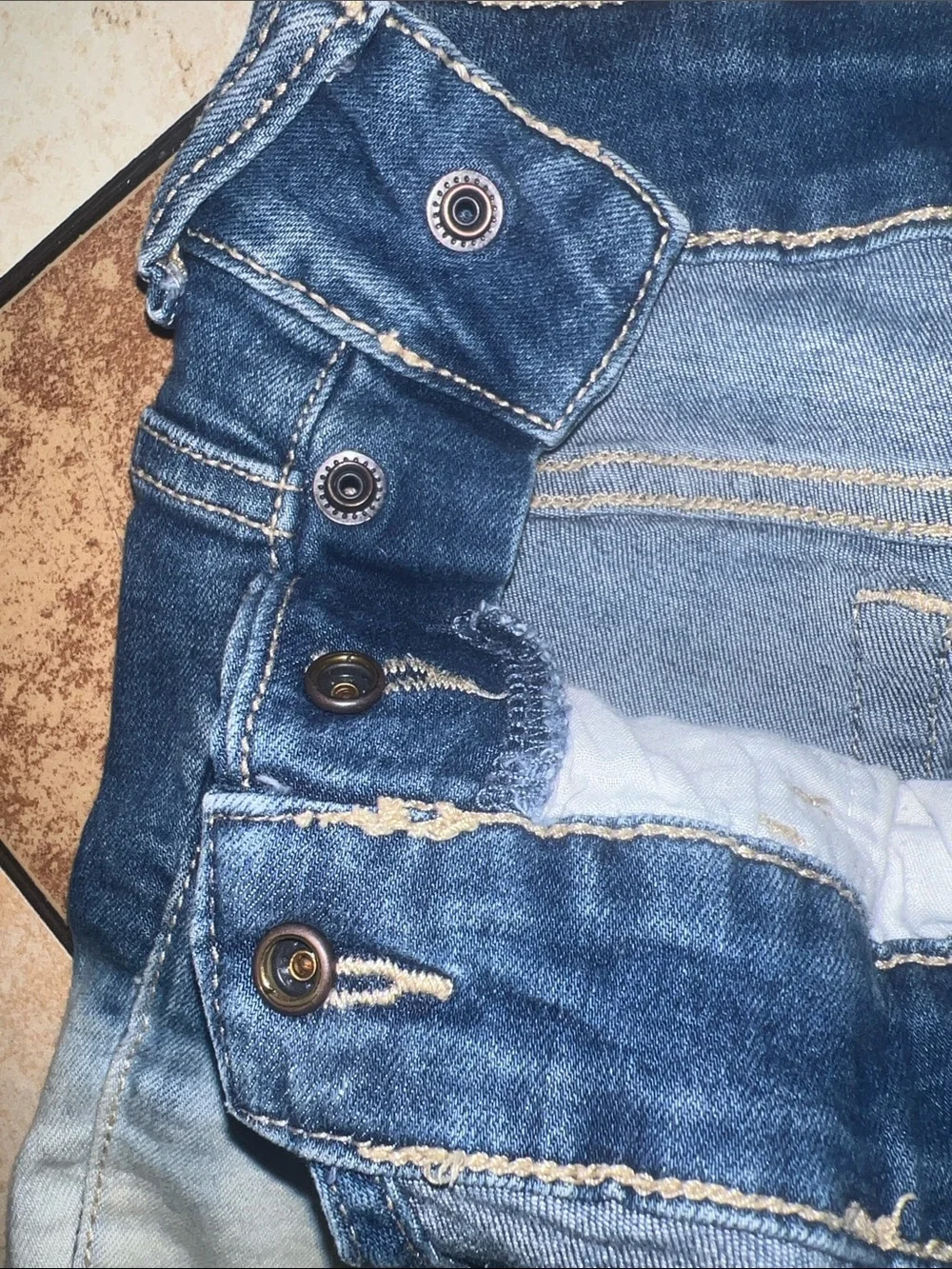 Justice Ombre Denim Short Overalls in Dark Blue and Light Blue